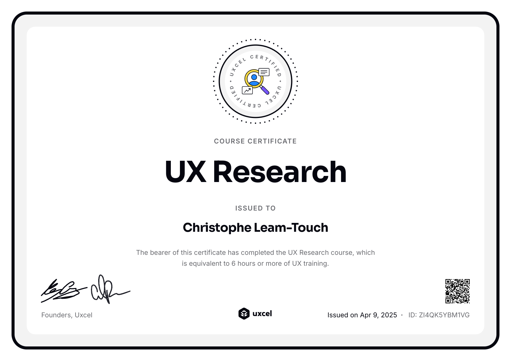 Christophe Leam-Touch's certificate